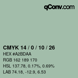 颜色代码: CMYK 14 / 0 / 10 / 26 | qconv.com