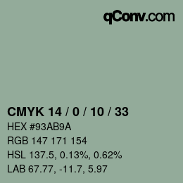 カラーコード: CMYK 14 / 0 / 10 / 33 | qconv.com