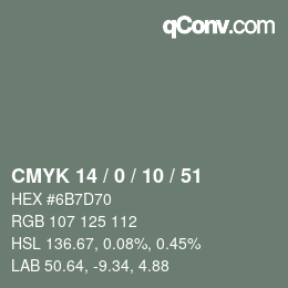 カラーコード: CMYK 14 / 0 / 10 / 51 | qconv.com