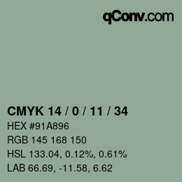 カラーコード: CMYK 14 / 0 / 11 / 34 | qconv.com
