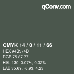 颜色代码: CMYK 14 / 0 / 11 / 66 | qconv.com