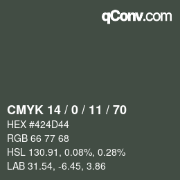 カラーコード: CMYK 14 / 0 / 11 / 70 | qconv.com
