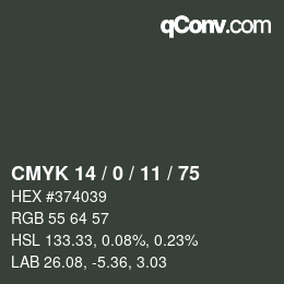 Color code: CMYK 14 / 0 / 11 / 75 | qconv.com