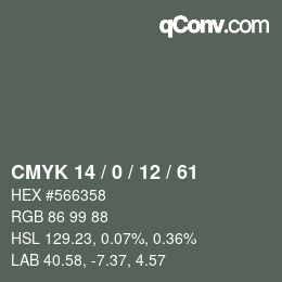Color code: CMYK 14 / 0 / 12 / 61 | qconv.com