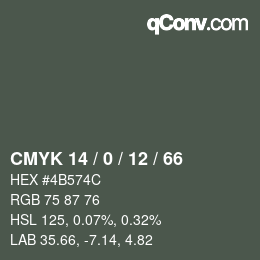 Color code: CMYK 14 / 0 / 12 / 66 | qconv.com