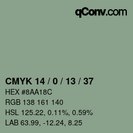 カラーコード: CMYK 14 / 0 / 13 / 37 | qconv.com
