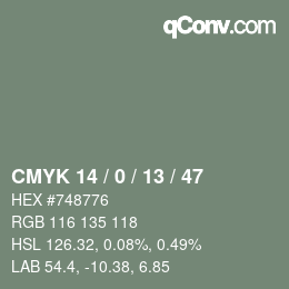 Color code: CMYK 14 / 0 / 13 / 47 | qconv.com
