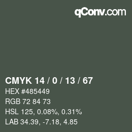 カラーコード: CMYK 14 / 0 / 13 / 67 | qconv.com