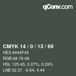 Color code: CMYK 14 / 0 / 13 / 69 | qconv.com