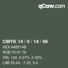Code couleur: CMYK 14 / 0 / 14 / 66 | qconv.com