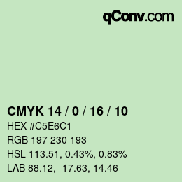 カラーコード: CMYK 14 / 0 / 16 / 10 | qconv.com