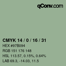 Farbcode: CMYK 14 / 0 / 16 / 31 | qconv.com