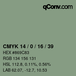 カラーコード: CMYK 14 / 0 / 16 / 39 | qconv.com