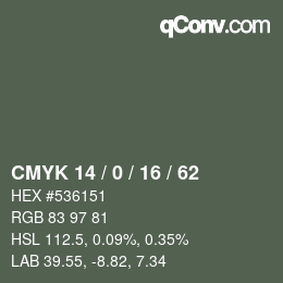 Color code: CMYK 14 / 0 / 16 / 62 | qconv.com