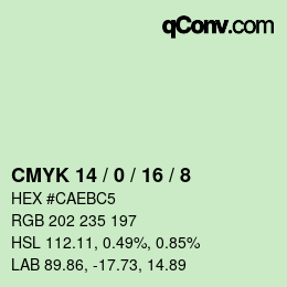 カラーコード: CMYK 14 / 0 / 16 / 8 | qconv.com
