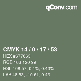 Color code: CMYK 14 / 0 / 17 / 53 | qconv.com