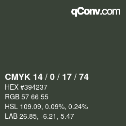 カラーコード: CMYK 14 / 0 / 17 / 74 | qconv.com