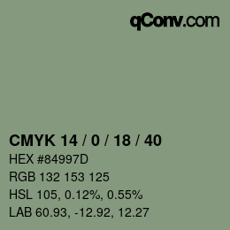 Color code: CMYK 14 / 0 / 18 / 40 | qconv.com