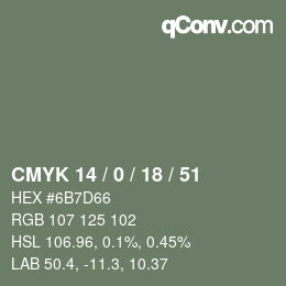 颜色代码: CMYK 14 / 0 / 18 / 51 | qconv.com