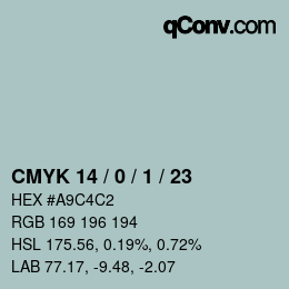 カラーコード: CMYK 14 / 0 / 1 / 23 | qconv.com