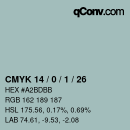 Color code: CMYK 14 / 0 / 1 / 26 | qconv.com