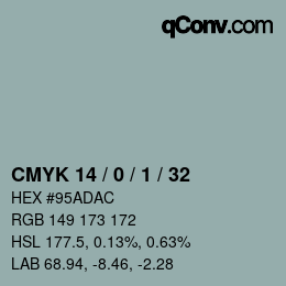 カラーコード: CMYK 14 / 0 / 1 / 32 | qconv.com