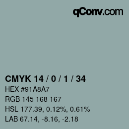 カラーコード: CMYK 14 / 0 / 1 / 34 | qconv.com