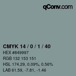 カラーコード: CMYK 14 / 0 / 1 / 40 | qconv.com
