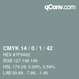 Color code: CMYK 14 / 0 / 1 / 42 | qconv.com