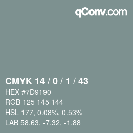 颜色代码: CMYK 14 / 0 / 1 / 43 | qconv.com