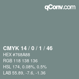Farbcode: CMYK 14 / 0 / 1 / 46 | qconv.com