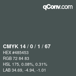 カラーコード: CMYK 14 / 0 / 1 / 67 | qconv.com