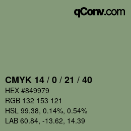 Color code: CMYK 14 / 0 / 21 / 40 | qconv.com