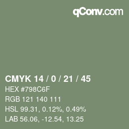 カラーコード: CMYK 14 / 0 / 21 / 45 | qconv.com