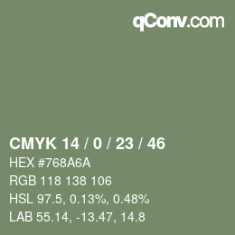 Color code: CMYK 14 / 0 / 23 / 46 | qconv.com
