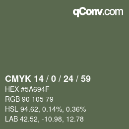 カラーコード: CMYK 14 / 0 / 24 / 59 | qconv.com