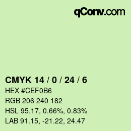 颜色代码: CMYK 14 / 0 / 24 / 6 | qconv.com