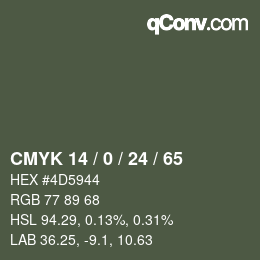 カラーコード: CMYK 14 / 0 / 24 / 65 | qconv.com