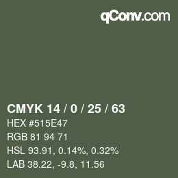 Color code: CMYK 14 / 0 / 25 / 63 | qconv.com