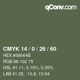 颜色代码: CMYK 14 / 0 / 26 / 60 | qconv.com