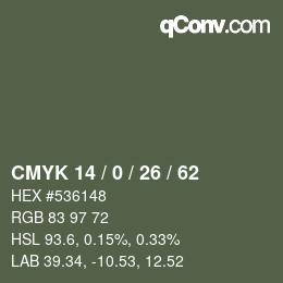 颜色代码: CMYK 14 / 0 / 26 / 62 | qconv.com