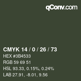 カラーコード: CMYK 14 / 0 / 26 / 73 | qconv.com