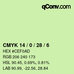 カラーコード: CMYK 14 / 0 / 28 / 6 | qconv.com