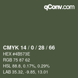 カラーコード: CMYK 14 / 0 / 28 / 66 | qconv.com