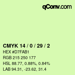カラーコード: CMYK 14 / 0 / 29 / 2 | qconv.com
