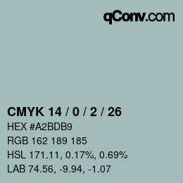 Farbcode: CMYK 14 / 0 / 2 / 26 | qconv.com
