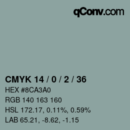 カラーコード: CMYK 14 / 0 / 2 / 36 | qconv.com