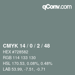 Color code: CMYK 14 / 0 / 2 / 48 | qconv.com