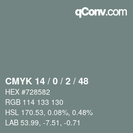 Color code: CMYK 14 / 0 / 2 / 48 | qconv.com