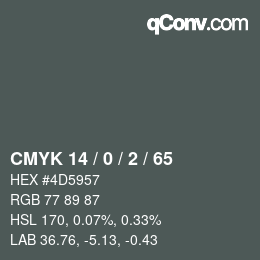 Color code: CMYK 14 / 0 / 2 / 65 | qconv.com
